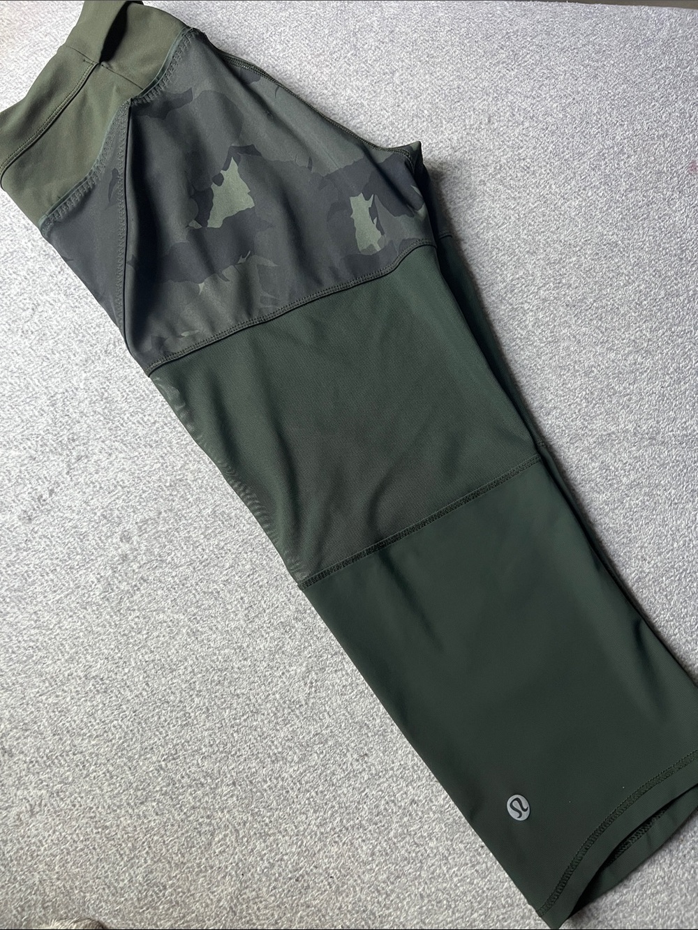 lululemon athletica Dark Olive Green Capris with Camouflage Panel